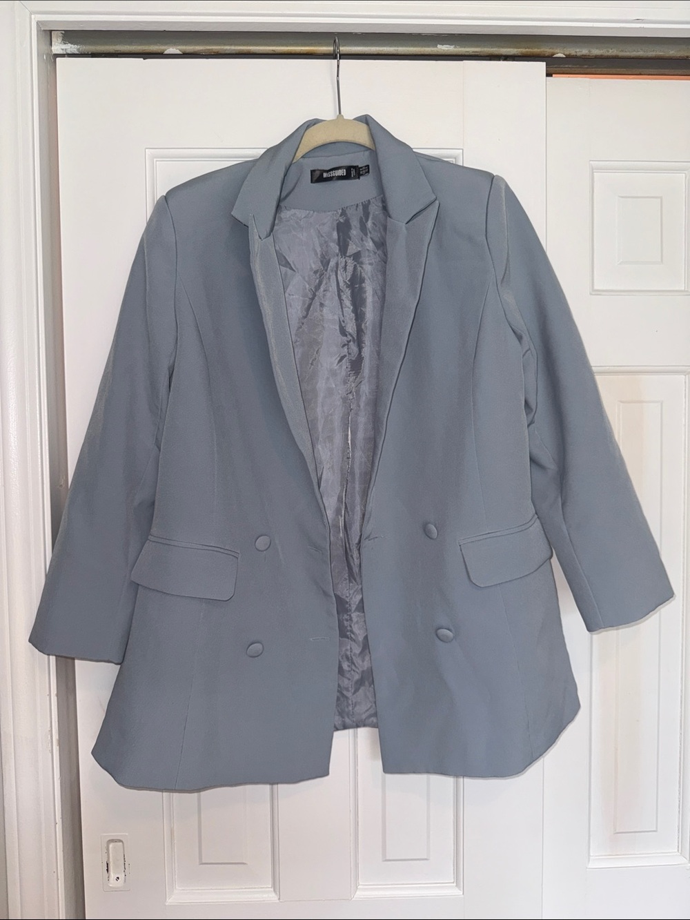 Missguided Double-Breasted Light Blue Oversized Blazer